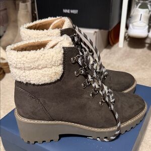 Universal Thread Women's Lace-Up Boots in Brown and Cream